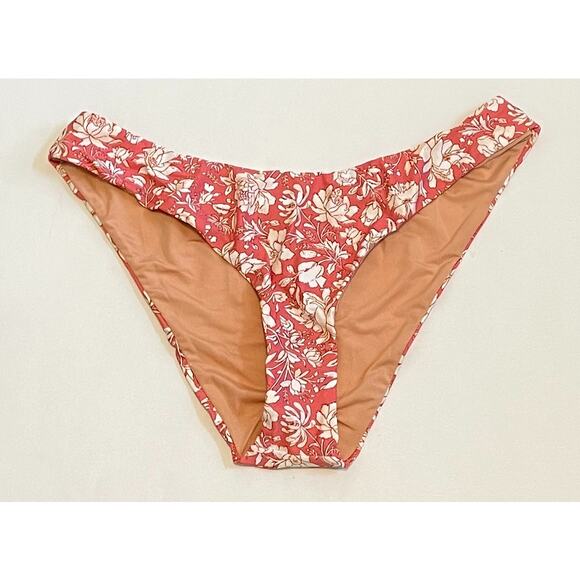J. Crew Floral Swim Bikini Bottom Mauve Pink Tan Cream Size M NEW - Picture 1 of 9